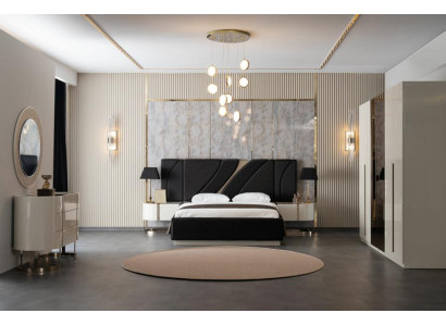 Doppelbett 2x Nachttische Kommode Spiegel Kleiderschrank Schlafzimmer Set