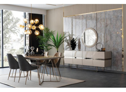 Essgruppe Esszimmergruppe Esszimmer Esstisch Stühle Sideboard Spiegel 7tlg