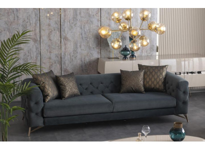 Luxus Sofa 4 Sitzer Couch Designersofa Chesterfield Blau Edelstahl Gold