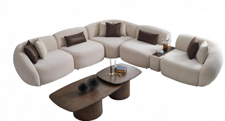 Ecksofa L-Form mit Getränkehalter Couch Stoff Couchtisch Set Wohnzimmer