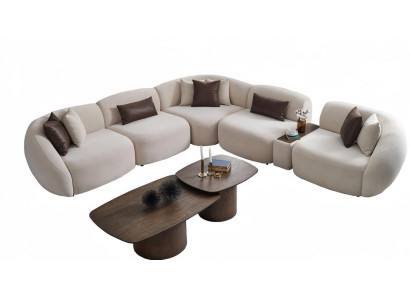 Ecksofa L-Form mit Getränkehalter Couch Stoff Couchtisch Set Wohnzimmer