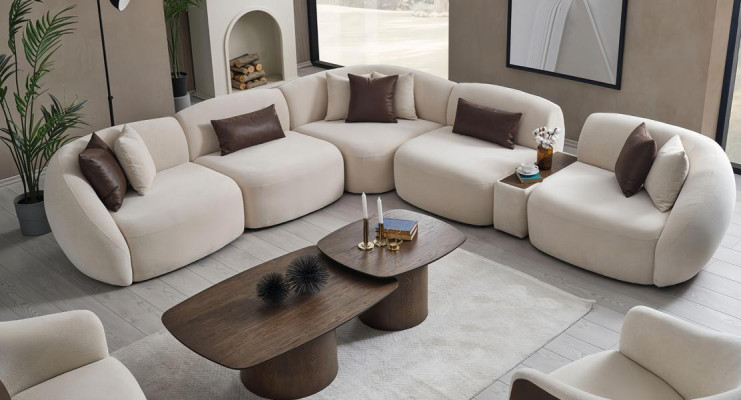 Ecksofa L-Form mit Getränkehalter Couch Stoff Couchtisch Set Wohnzimmer