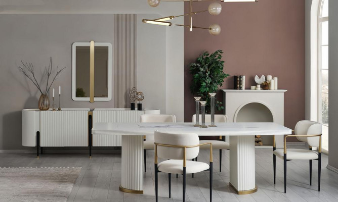 Essgruppe Esszimmer Esstisch Küchentisch Stühle Konsole Spiegel Edelstahl
