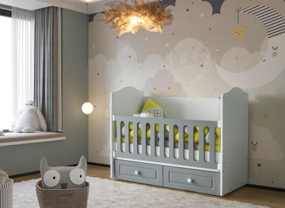 Babybett Stilvoll Grau Schubladen Modernes Design Komfortables Kinderzimmer