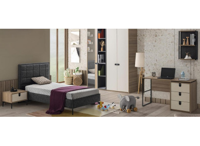 Set Bett Nachttisch Schreibtisch Modernes Design Stilvolles Kinderzimmer 3tlg