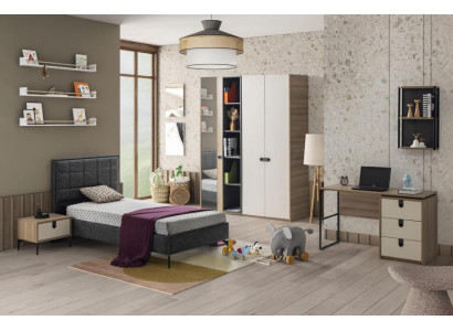 Jugendzimmer Set Bett Schrank Schreibtisch Nachttisch Modernes Design 4-teilig