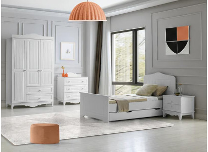 Möbelset Elegant Bett Nachttisch Kommode Kleiderschrank Weiß 4-teilig Design