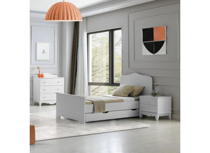 Möbelset Elegant Bett Nachttisch Kommode Modernes Design Weiß 3-teilig Stil
