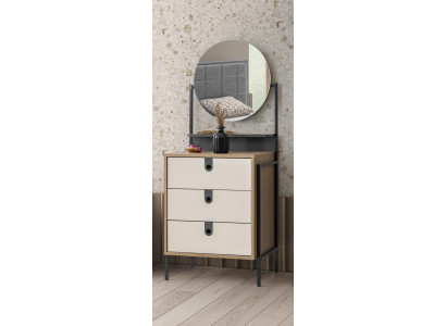 Stilvolle Kommode mit Spiegel und drei Schubladen in Holzoptik und Creme