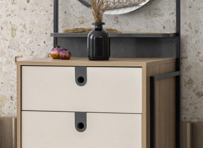 Stilvolle Kommode mit Spiegel und drei Schubladen in Holzoptik und Creme