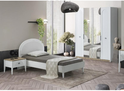 Kinderzimmer Set Modern Einzelbett Nachttisch Kleiderschrank Spiegel Design