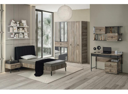 Set Bett Nachttisch Schreibtisch Kleiderschrank Modernes Design 4-teilig Möbel