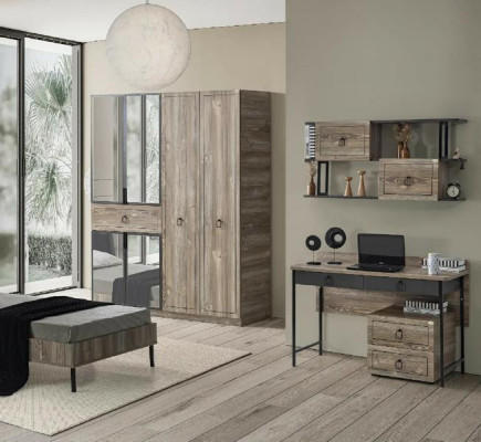 Kleiderschrank Schreibtisch Holz Spiegel Stauraum Schwarz Kinderzimmer Möbel