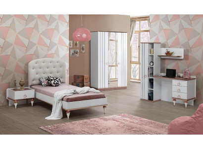 Set Bett Nachttisch Schreibtisch Kleiderschrank Modern Stil Weiß Kinderzimmer