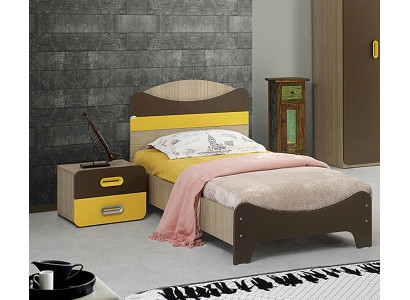 Modernes Bett Kopfteil Nachttisch Design Gelb Braun Akzente Schlafzimmer Möbel