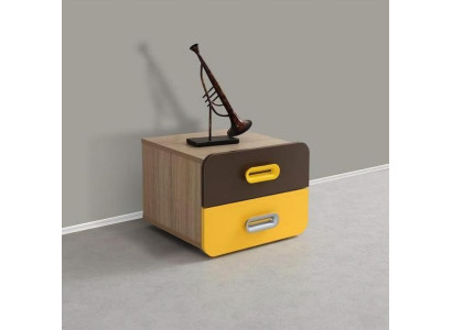 Nachttisch Modernes Design Gelb Braun Akzente Zwei Schubladen Schlafzimmer Möbel
