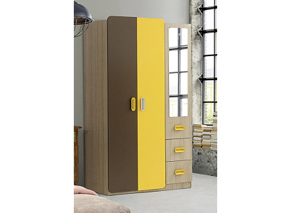 Kleiderschrank Spiegel Modernes Design Gelb Braun Farbakzente Kinderzimmer Möbel