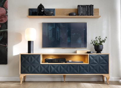 Wohnzimmer Set TV-Lowboard Luxuriöses Medienmöbel Holz Wandregal