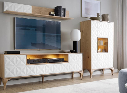 Wohnzimmer TV-Lowboard Wandregal Regal Wohnwand Schrank Set 3tlg