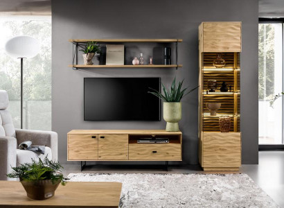Wohnzimmer Set Modern TV-Lowboard Medienmöbel Braun Wandregal