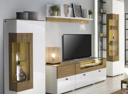 Modern Set TV-Lowboard 2x Vitrine Luxuriöses Wohnwand Wandregal Komplett
