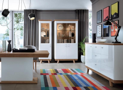 Esszimmer Set Sideboard Komplett 2x Vitrine Modern Holzmöbel Luxuriöses