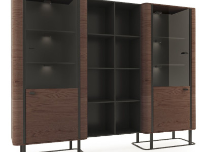 Wohnzimmer Wohnwand Designer Bücherregal Möbel Holzmöbel 2x Vitrine Set