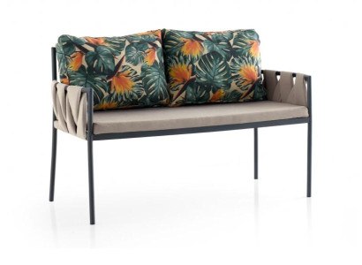 Gartensofa 2er Sofa 2 Sitzer Loungesofa Blättermuster Kissen Gartenmöbel