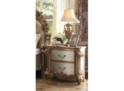 Luxus Nachttisch Beistellkommode mit 2 Schubladen Nachtschrank Beige Gold