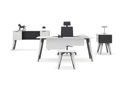 Arbeitszimmer Schreibtisch Büroschrank Kommode Couchtisch Weiß- Schwarz