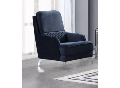 Sessel Dunkelblau Stoff Modern Chromfüße Komfort Hochlehner Elegant Design