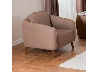 Sessel Braun Stoff Holzfüße Modern Skandi Stil Komfort Wohnzimmer Polstersessel