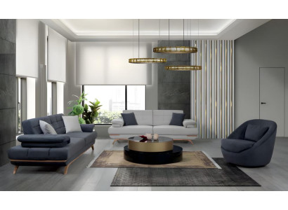 Design Sofa Set Wohnzimmer Polster Garnitur Grau Blau Modern 3+3+1 Elegant