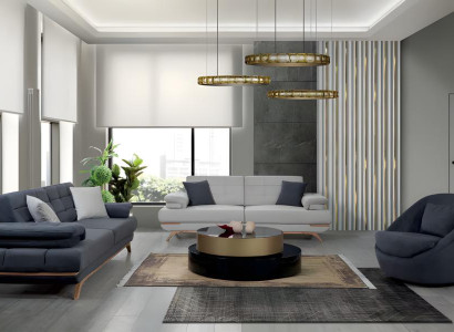 Design Sofa Set Wohnzimmer Polster Garnitur Grau Blau Modern 3+3+1 Elegant