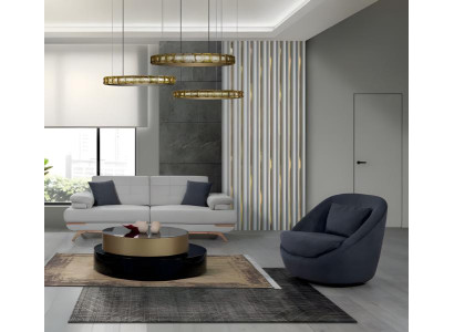 Design Sofa Set 3+1 Modern Blau Weiß Polster Couch Wohnzimmer Eleganter Stil