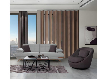 Design Sofa Set 3+1 Grau Braun Polster Lounge Couch Wohnzimmer Modern Holzfüße