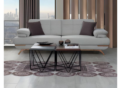 Design Sofa 3-Sitzer Grau Polster Couch Wohnzimmer Modern Holzfüße Elegant