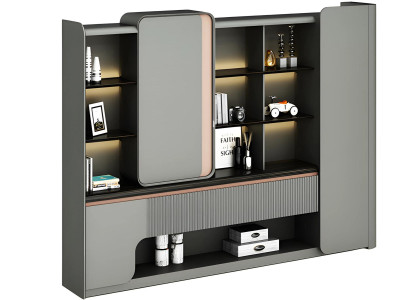 Modern Büroschrank Offene Regalfächer Beleuchtung Schlichte Eleganz Grey Design