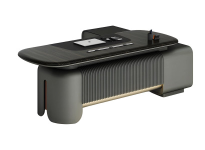 Modern Schreibtisch Elegantes Design Schwarze Tischplatte Beleuchtung Details