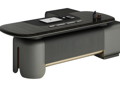 Modern Schreibtisch Elegantes Design Schwarze Tischplatte Beleuchtung Details