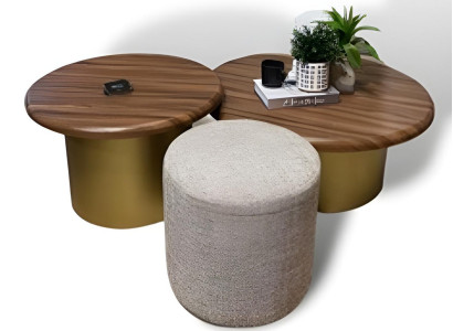 Wohnzimmertisch Set 2x Couchtisch Hocker Holz Moderne Luxus Möbel 3tlg