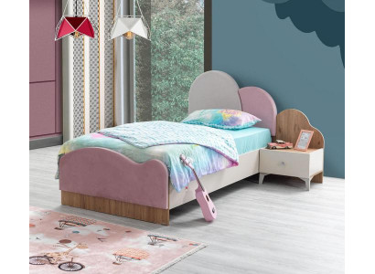 Rosa Kinderbett mit Nachttisch aus Holz – Elegantes Kinderzimmer-Set