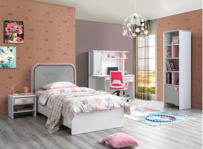 Weiß  Kinderzimmer Set Kinderbett Nachttisch  Buecherregal Schreibtisch Modern