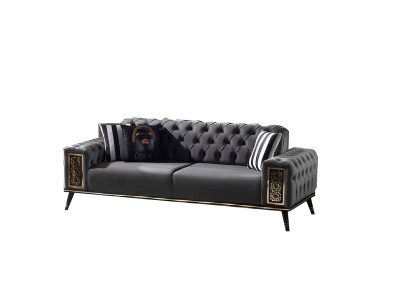 Wohnzimmer 3-Sitzer Dreisatzsofa Polster Möbel Stoff Schwarz Modern Couch