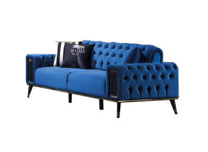 Wohnzimmer 3-Sitzer Dreisatzsofa Polster Möbel Stoff Blau Modern Couch