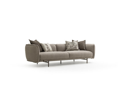 Wohnzimmer 4-Sitzer Dreisatzsofa Polster Möbel Stoff Grau Modern Couch