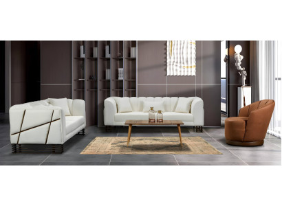 Couchgarnitur 2x Sofas 3 Sitzer Sessel Stoff Kunstleder Wohnzimmer Set