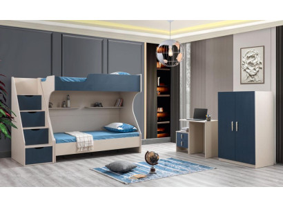 Kinderbett Blau aus Holz mit modernem Design