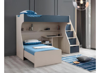 Kinderzimmer-Set aus Holz in Blau mit Bett, Nachttisch