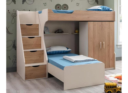 Kinderzimmer Möbelset Braun aus Holz mit Kinderbett, Nachttisch